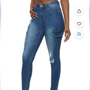 Slightly Distressed Women's Blue Cargo Jeans